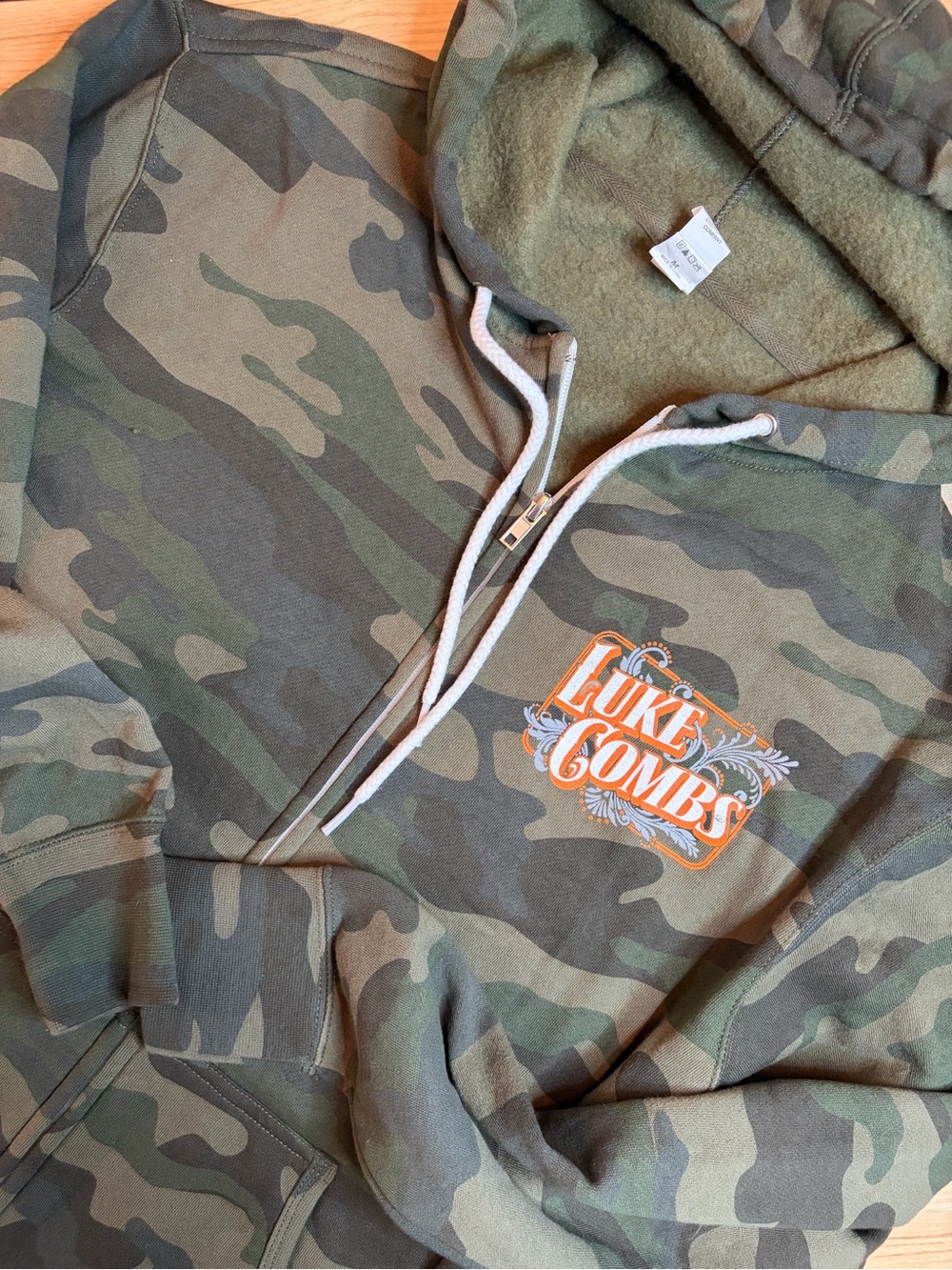 Luke Combs Green Camouflage Zip-Up Hoodie Womens Medium